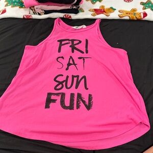 Pink Tank Top with Fun Weekend Print